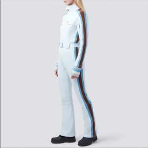 NWT perfect moment striped crystal ski suit cool blue brown waterproof
